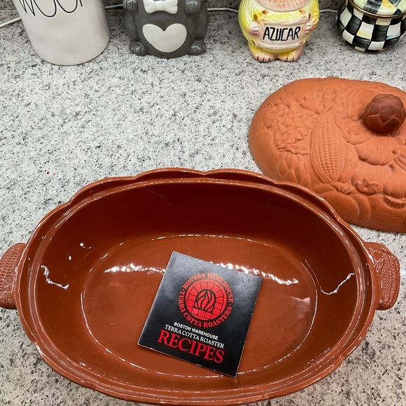 VINTAGE BOSTON WAREHOUSE TERRA COTTA DOUBLE HANDLE DUTCH OVEN BAKING DISH W/LID - Picture 6 of 10